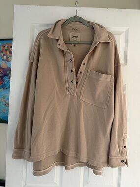 aerie Neutral Knit Snap Pullover in Light Beige